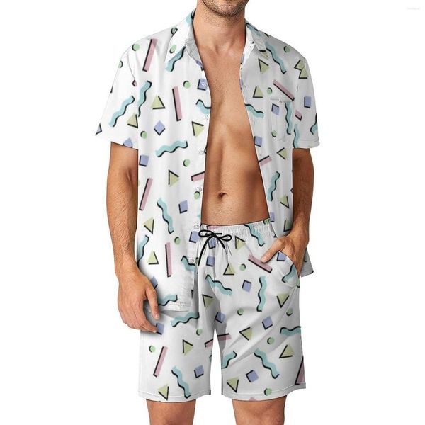 Survêtements pour hommes Motif Memphis Hommes Ensembles Moderne Funky 90s Casual Shorts Plage Chemise Ensemble Été Cool Costume Graphique Manches Courtes Surdimensionné