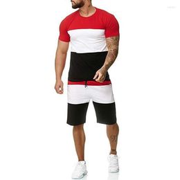 Hommes survêtements hommes 2023 ensembles survêtement été solide Patchwork décontracté t-shirts Shorts ensemble de sport mâle 2 pièces survêtements vêtements