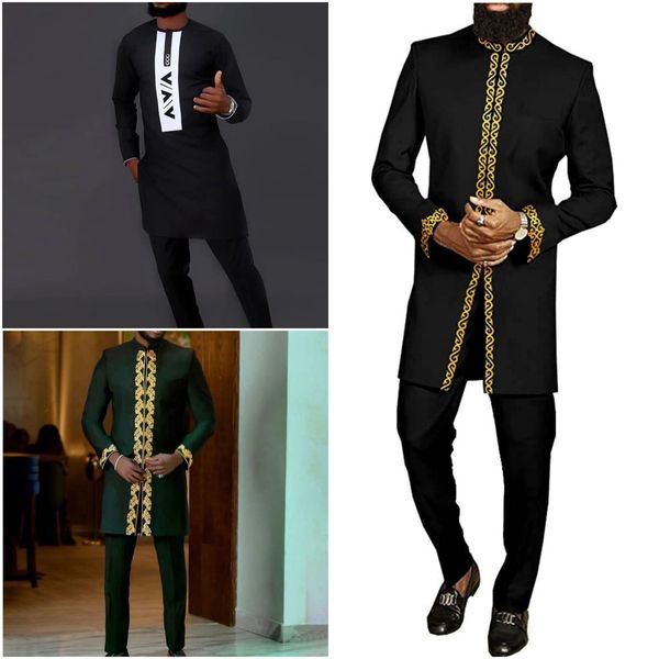 Survêtements pour hommes Hommes 2pièce Outfit Set Imprimé Business Casual Top Pantalon Costume Style Ethnique Été Dashiki Robes Fête Mariage Gentleman Vêtements 230904