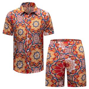 Tracksuits voor heren heren 2 stuks set digitale afdrukknop shirts hoogwaardige zomer strandpakken maat s-2xlmen's