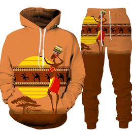 Tracksuits voor heren Afrikaanse stijl 3D -geprinte hoodie/broek/set lange mouw sporten met capuchon