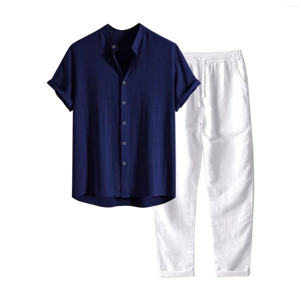 Chándales para hombre, moda informal para hombre, camisa de manga corta con cuello levantado y pantalones con bolsillos elásticos atados, conjunto de traje ajustado para hombre Express Tron