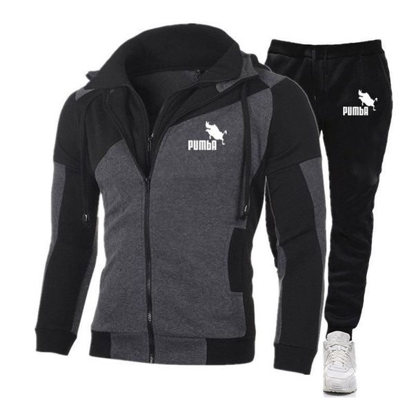 Chándales para hombres Ropa deportiva con estampado de Pumba divertido para hombres Jogging deportivo Sudaderas con capucha con cremallera Jersey Moda Pantalones de chándal de alta calidad 2 piezas