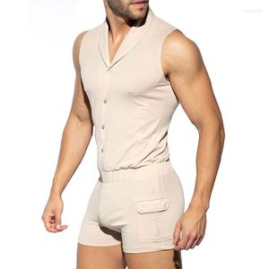 Heren tracksuits heren rompers huiskleding vrijetijds strak comfortpak vaste kleur mouwloze mannen sets dunne jumpsuit