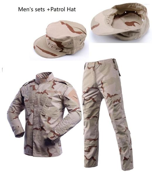 Chándales para hombres Conjuntos para hombres Uniformes militares ACU de camuflaje del desierto de 3 colores con sombrero