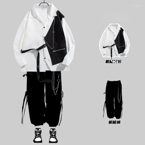 Survêtements pour hommes Ensembles pour hommes Pantalons cargo Chemise Kit Chemises à manches longues Streetwear coréen Hip Hop Harajuku Printemps