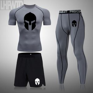 Chándales de los hombres Hombres Sparta Set Gimnasio Deporte Camiseta Medias Ropa Rashguard Hombres Conjuntos Traje de compresión Fitness Ropa deportiva Hombre Correr S