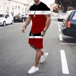 Survêtements pour hommes Costume de sport pour hommes T-shirt Shorts Vêtements d'entraînement Ensemble 2 pièces Motif multicolore rouge et noir À manches courtes Jogging Spo