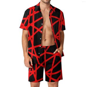 Tracksuits voor heren heren streep 3D -patroon shirt tracksuit vintage casual mode reiskleding hoogwaardige zomerstrand groot kort