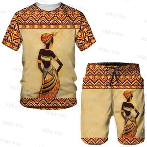 Tracksuits voor heren heren zomer tracksuit Afrika dashiki Enthic Style T-shirt korte set mannelijke vintage pak buiten outfit kleding casual s