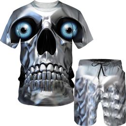 Survêtements pour hommes T-shirt pour hommes Skull Summer Casual Survêtement Shorts Ensembles 3D Imprimer Col rond Top Devil Male Vêtements Fitness Sports SuitM