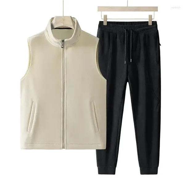 Survêtements pour hommes Hommes Automne Hiver Casual Cashmere Pantalon Gilet Survêtement Épais Chaud Polaire Sweatpant Lambskin Deux Pièces Ensemble Mâle Vêtements