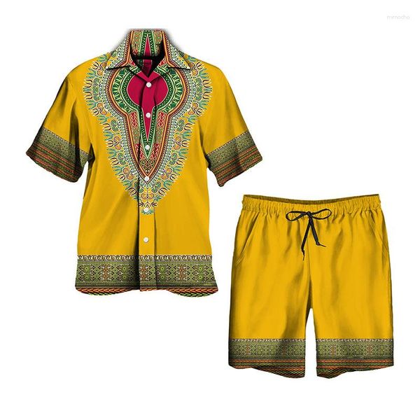 Suisses de survêtement masculines Vêtements de plage masculins 2 pièces Suit à sec et short hawaïen rapide Set Fashion Africain Modèle ethnique imprimé tenues décontractées