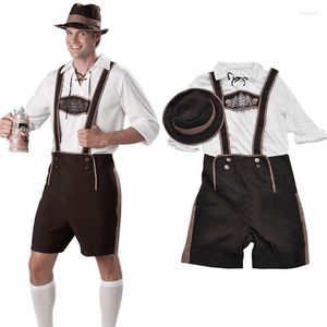 Chándales para hombres Hombres Boy Pantalones cortos de cuero bávaros Oktoberfest alemán Fiesta Rave Uniforme Conjunto Cerveza Guy Traje Bib Pantalones Cospaly Ropa para hombre