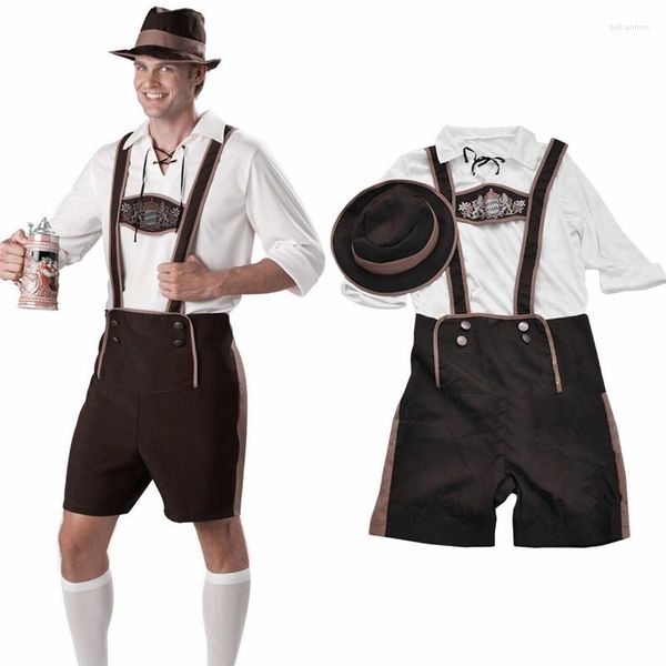 Costumes pour hommes Hommes Garçon Bavarois Cuir Shorts Allemand Oktoberfest Rave Party Uniforme Ensemble Beer Guy Costume Bib Pantalon Cospaly Menswear