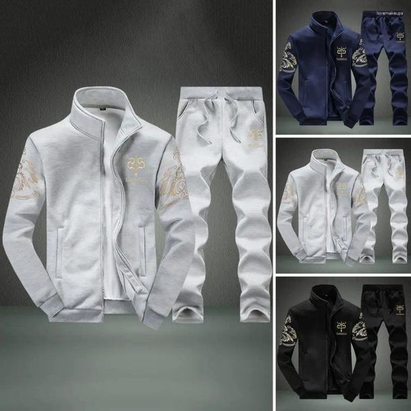 Spares de canciones para hombres Juego de trajes casuales para hombres deportes de invierno con cuello de soporte con cremallera pantalones de cordón diseño de bolsillo para frío