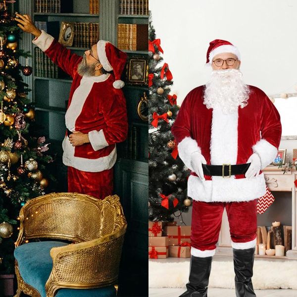 Chándales para hombres Hombres Navidad 7 piezas Conjunto Color sólido Traje de Papá Noel con cinturón Sombrero Cintura elástica Ajuste suelto Estilo Festival Vacaciones