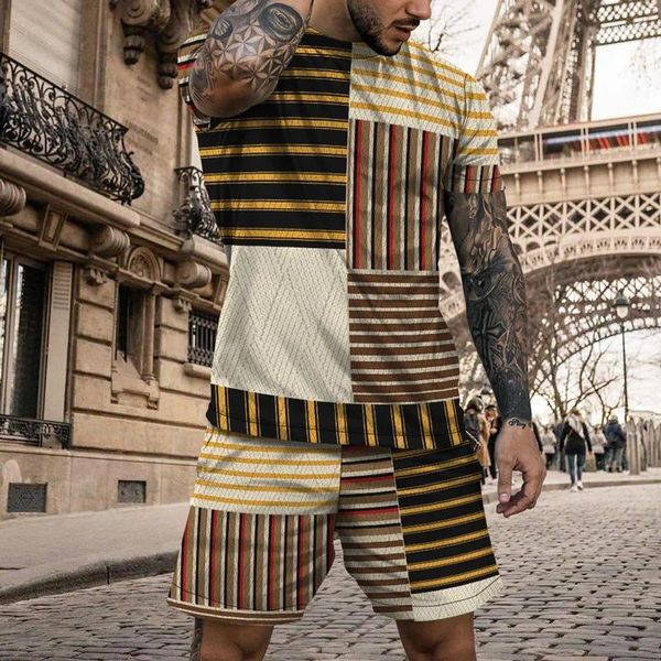 Survêtements pour hommes Hommes Tissu T-shirts à manches courtes Shorts Set 3D Tenues imprimées Sport Survêtement 2 pièces pour l'installation d'été