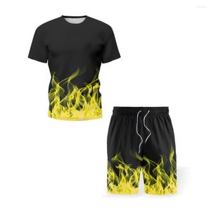 Survêtements pour hommes Vêtements pour hommes T-shirt imprimé en 3D Costumes Plus Taille The Flame Graphic Col rond Ropa Designer Manches courtes 2 pièces Été