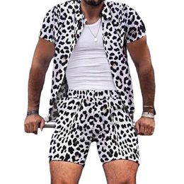 Luipaard print tweedelige trainingspakken straat casual afdrukken korte mouwen shirt shorts mode pak