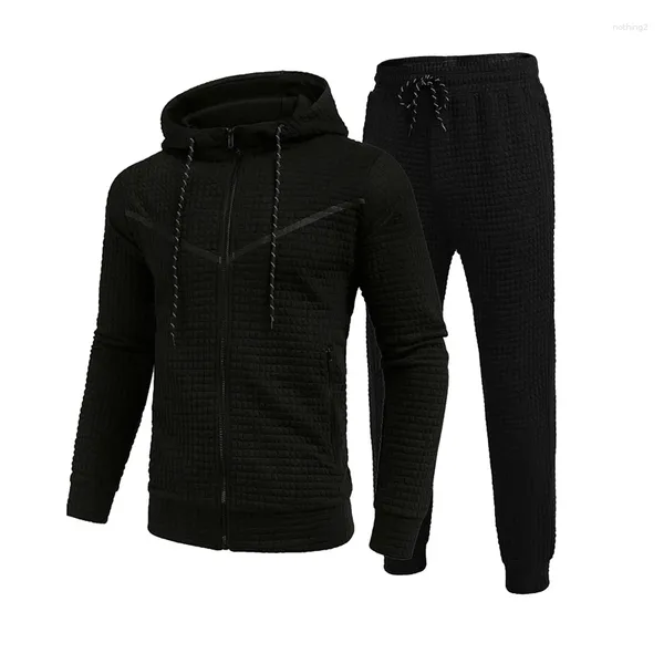 Survêtements pour hommes Vêtements pour hommes Vêtements d'hiver à manches longues à capuche TopsPants Set Vintage Check Costumes Sportwear Automne Zipper Sweatshirts Deux pièces