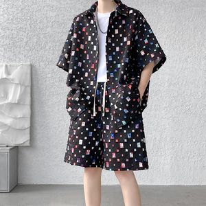 Suits-survêtement masculin Color Hole Plaid Tracks Suit Summer 2 pièces Set Short Shirts Short Harajuku Streetwear Sorgin surdimensionné 5xl-M