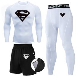 Traje para hombre de tres piezas de compresión de secado rápido medias de manga corta traje para correr traje de entrenamiento de baloncesto gimnasio 230825