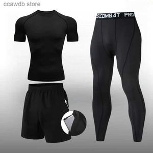 Survêtements pour hommes Hommes Compression Entraînement Ensemble 3 PCS Vêtements d'entraînement Tenue Fitness Vêtements Gym Vêtements de course en plein air pour Gym T240110