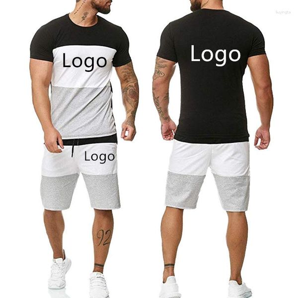 Chándales para hombre, pantalones cortos de manga corta con logotipo personalizado, deportes informales, camiseta de publicidad personalizable de 2 piezas, camiseta con cuello redondo, traje