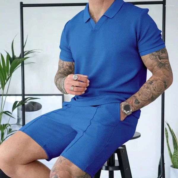 Spares para hombres Men traje de cintura elástica set de verano casual con camiseta con cuello pantalones cortos de piernas ancho 2 piezas para comodidad