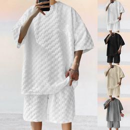 Trainingspakken voor heren Mode geruite outfits Lente Zomer Casual tweedelige set Heren Korte mouw O-hals Katoenen T-shirt en shorts Strandpakken