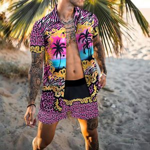 Hommes survêtements hommes hawaïen ensembles été impression à manches courtes chemise Shorts de plage décontracté vacances mâle 2 pièces costume 230707