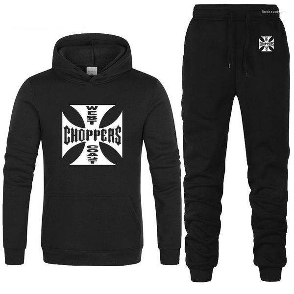 Chándales para hombres Hombres Traje deportivo con capucha West Choppers Logo Imprimir Pantalones con capucha casuales 2 piezas Fleece Alta calidad Ropa deportiva unisex