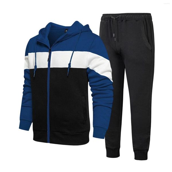 Chándales para hombres Hombres Sudaderas con capucha Empalme Jersey Otoño Invierno Cálido Manga larga Outwear Sudaderas Casual Bordado Sport Tops Outfit