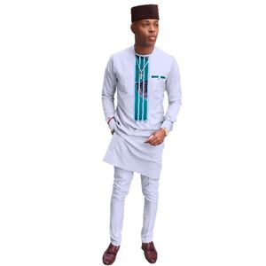 Survêtements pour hommes Hommes Longs Hauts et pantalons Ensembles Africain Wax Imprimer 2 pièces Chemises pour le style traditionnel WY3279Men's