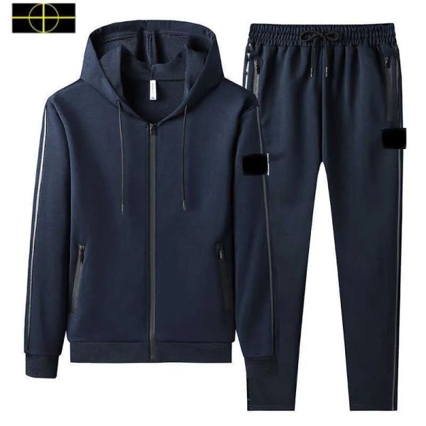 Chándales para hombres Hombres para hombre Traje deportivo de piedra Isla con capucha Suéter con cremallera Diseñador es chaqueta de tierra Pantalones de dos piezas G56JECMB