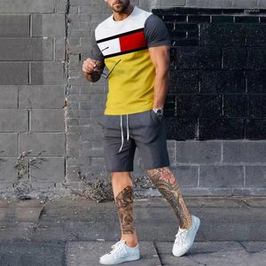 Hommes Survêtements Hommes Patchwork Streetwear À Manches Courtes Fitness Homewear T-Shirt Pantalon 2 Pièces Ensemble En Plein Air Mâle D'été Tenues Décontractées