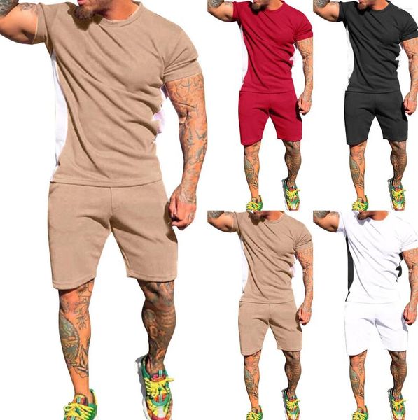 Chándales para hombres Hombres Traje deportivo de talla grande Conjunto Estampado de manga corta de dos piezas Camiseta con cuello en O para hombre Pantalones cortos Trajes de sudor sueltos