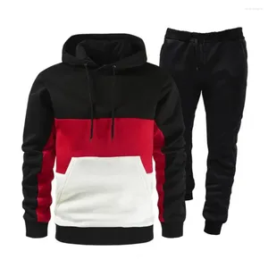 Survêtements pour hommes hommes polyester costume décontracté sweat à capuche contraste couleur sweat à capuche pantalon ensemble pour printemps automne kit de vêtements de sport