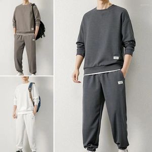 Survêtements pour hommes hommes col rond sweat-shirt pantalon décontracté gaufre texture costume avec taille élastique jogger ensemble pour l'automne