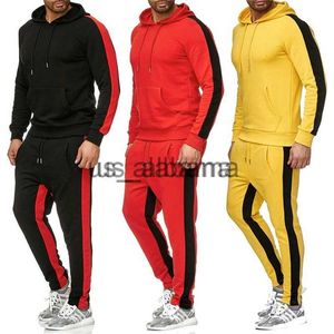 Survêtements pour hommes Survêtement 2 pièces pour hommes Color Block Sweatsuit Stripes Casual Hiver Manches longues Chaud Moire Wicking Respirant Sportswear Suit x0907