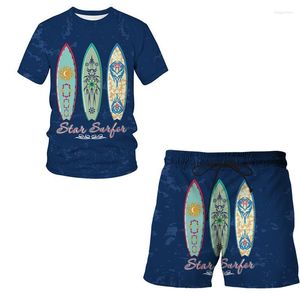 Survêtements pour hommes 2022 été planche de surf impression numérique 3d hommes t-shirts col rond lâche à manches courtes costume veste shorts conception