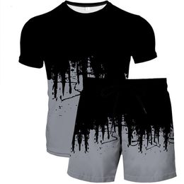 Tracksuits voor heren heren 3D-printen korte mouw shorts tweedelig abstracte geschilderde t-shirt pak heren en dames casual trend 230213