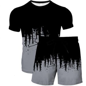 Chándales para hombres Pantalones cortos de manga corta con estampado 3D para hombres Traje de camiseta pintada abstracta de dos piezas Tendencia casual para hombres y mujeres 230506