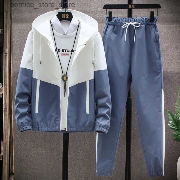 Chándales para hombres Chaquetas de punto para hombres + Pantalones Conjuntos de ropa deportiva Hombres Patchwork Traje deportivo Chándal casual Trajes de sudor para parejas masculinas 6 colores S-5XL Q231211