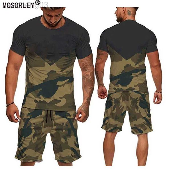 Survêtements pour hommes Casual 2pcs Set Camouflage Army Green T-shirt à manches courtes masculina Loose Tactical Tees Shorts Pantalon Survêtement Set S-6XL W0329