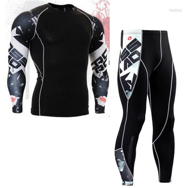 Survêtements pour hommes Mode pour hommes Ensemble de compression pour hommes Couche de base Serré à la peau MMA Workout Fitness Vêtements pour hommes Costume à manches longues Top Skin