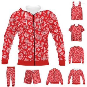 Tracksuits voor heren Grappige 3D Full Print Bandana Red Paisley T-shirt/Sweatshirt/Zip Hoodies/Thin Jacket/Pants Four Seasons Casual
