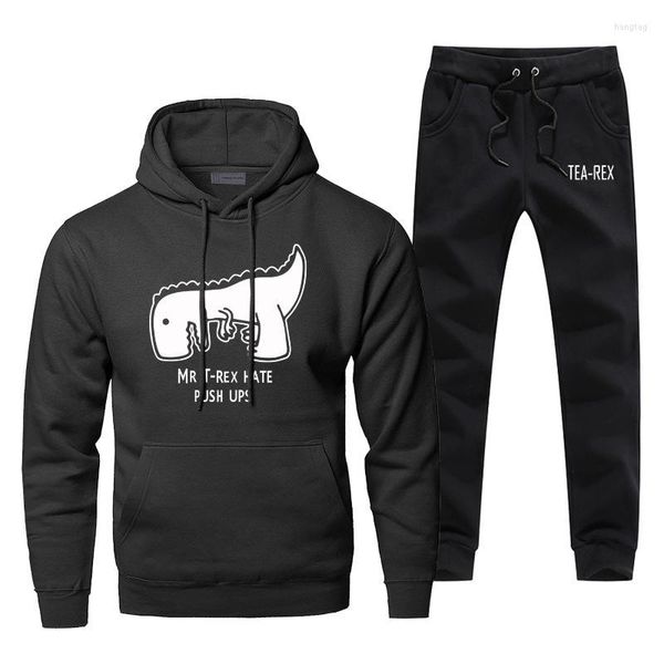 Herren-Trainingsanzüge, lustiges Design für Herren, Mr. T. Rex hasst Push-Ups, Herren-Kapuzenpullover, Hosen, 2-teilige Sets, lässiger Herren-Fleece-Sportbekleidungs-Trainingsanzug