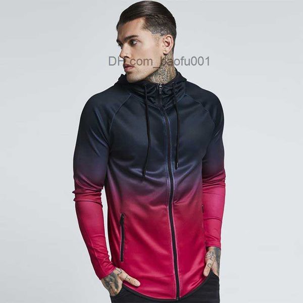 Survêtements pour hommes Gradient Gym Fitness Hat Hooded Top Tee Sports Running Séchage rapide Veste de sport Fitness T-shirt Sweat S-5XL Z230720